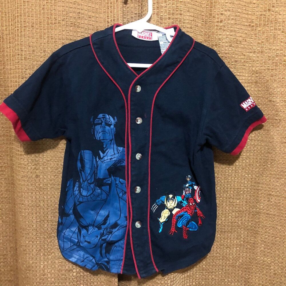 vintage Marvel Heroes boys'  size 5 baseball jersey,Wolverine, Captain America